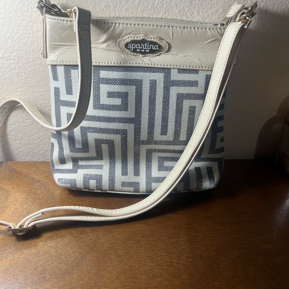 Spartina 449 Geometric Gray and Cream Crossbody Bag